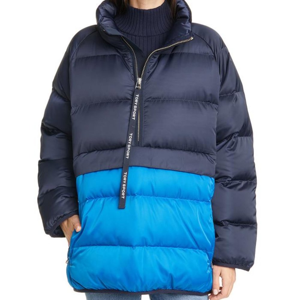 ❤️ $398 TORY BURCH SPORT Puffer Packable Quilted Down Satin Pullover Jacket